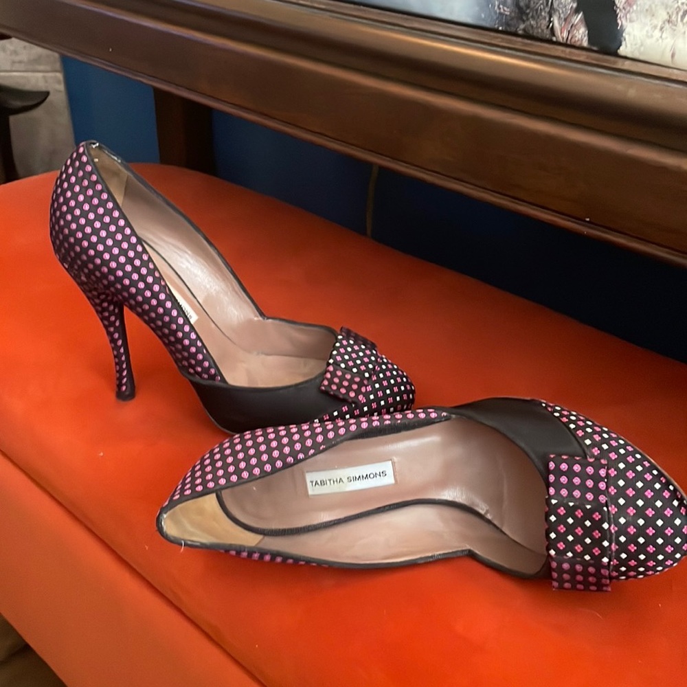 Tabitha Simmons Frida Necktie Silk Checkered Pump Heels - Size 9.5